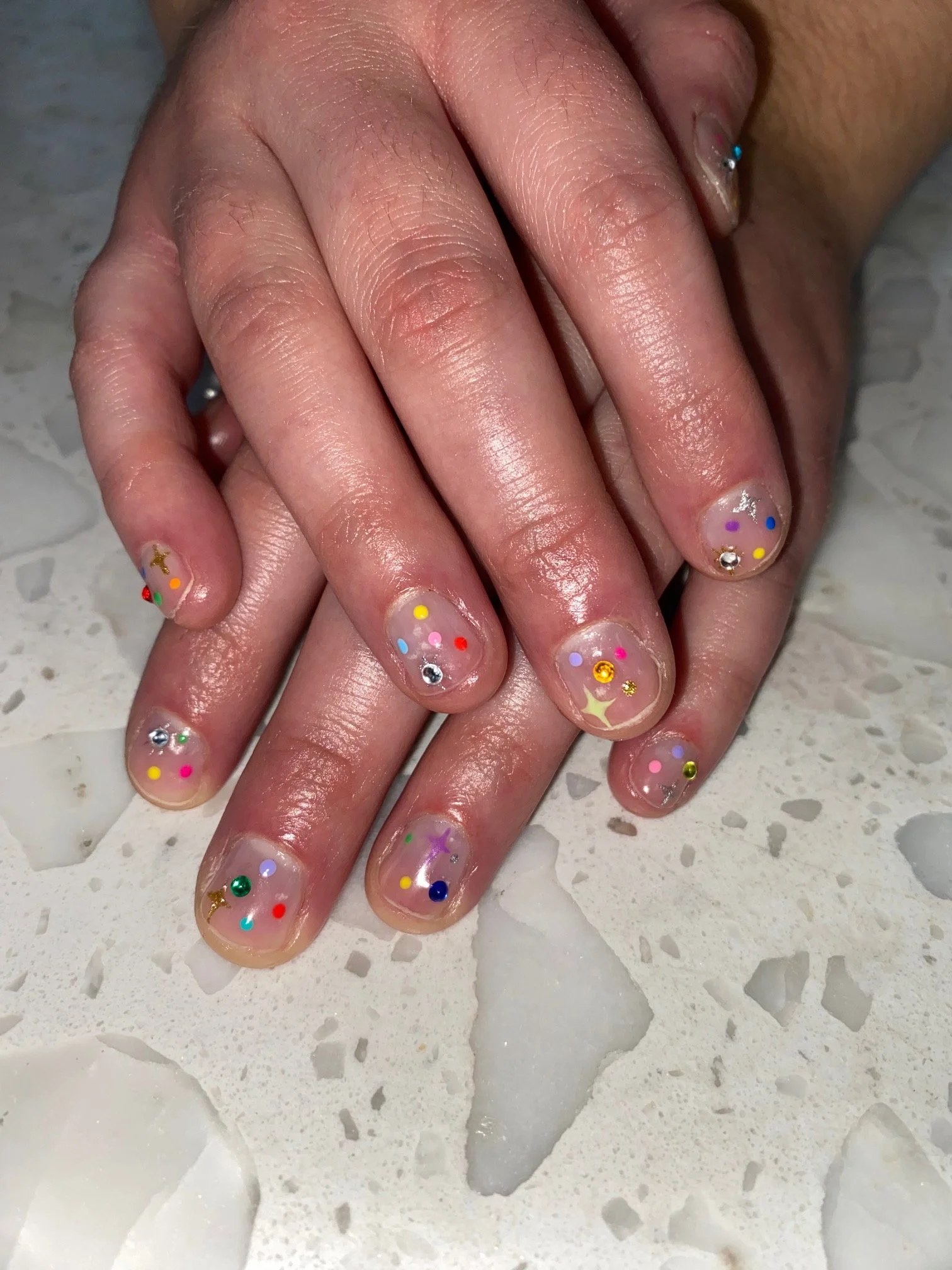 Extra Detail: multi-colored dots with gems and stars
