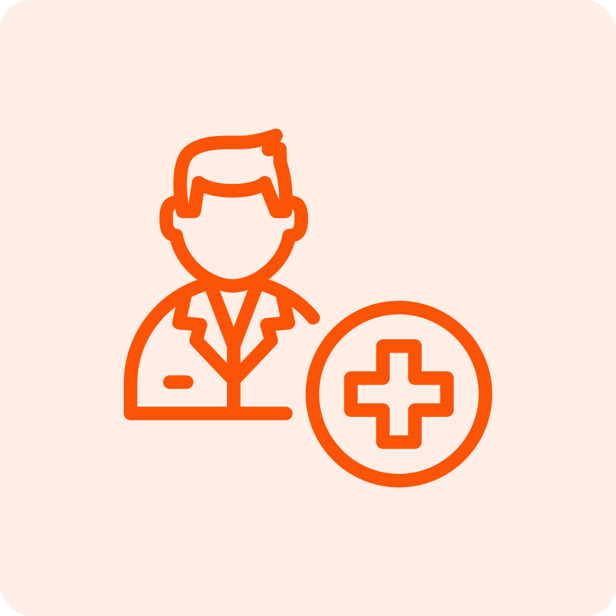 Line drawing of a healthcare professional with a medical cross symbol.