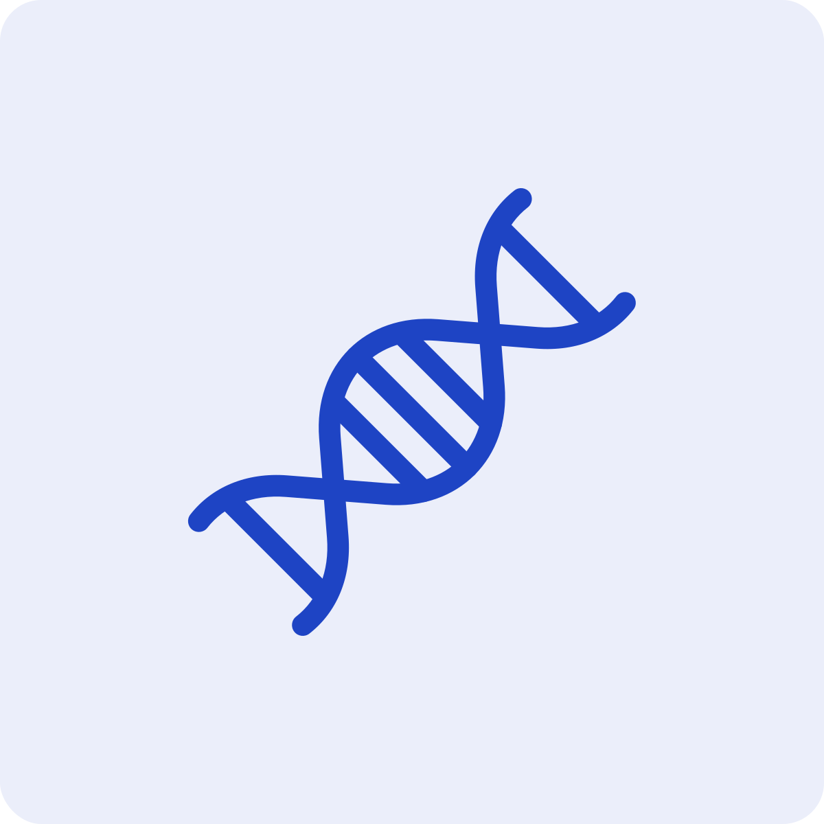 A simple blue outline illustration of a DNA double helix on a light background.