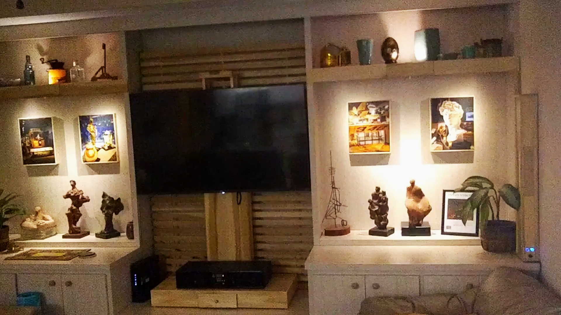 Sculpture display in custom built movie room
