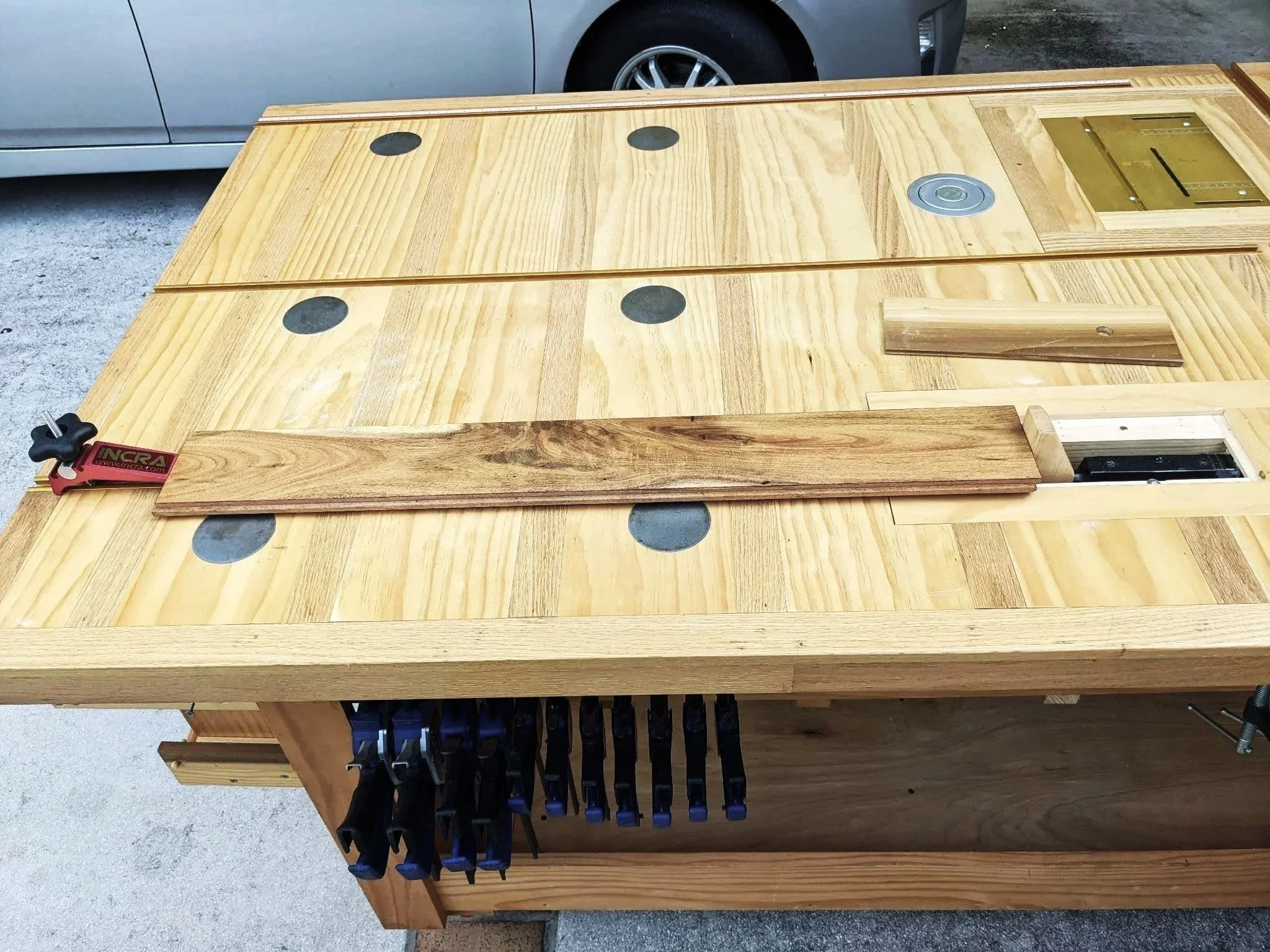 Custom woodworking bench designed for building kayaks