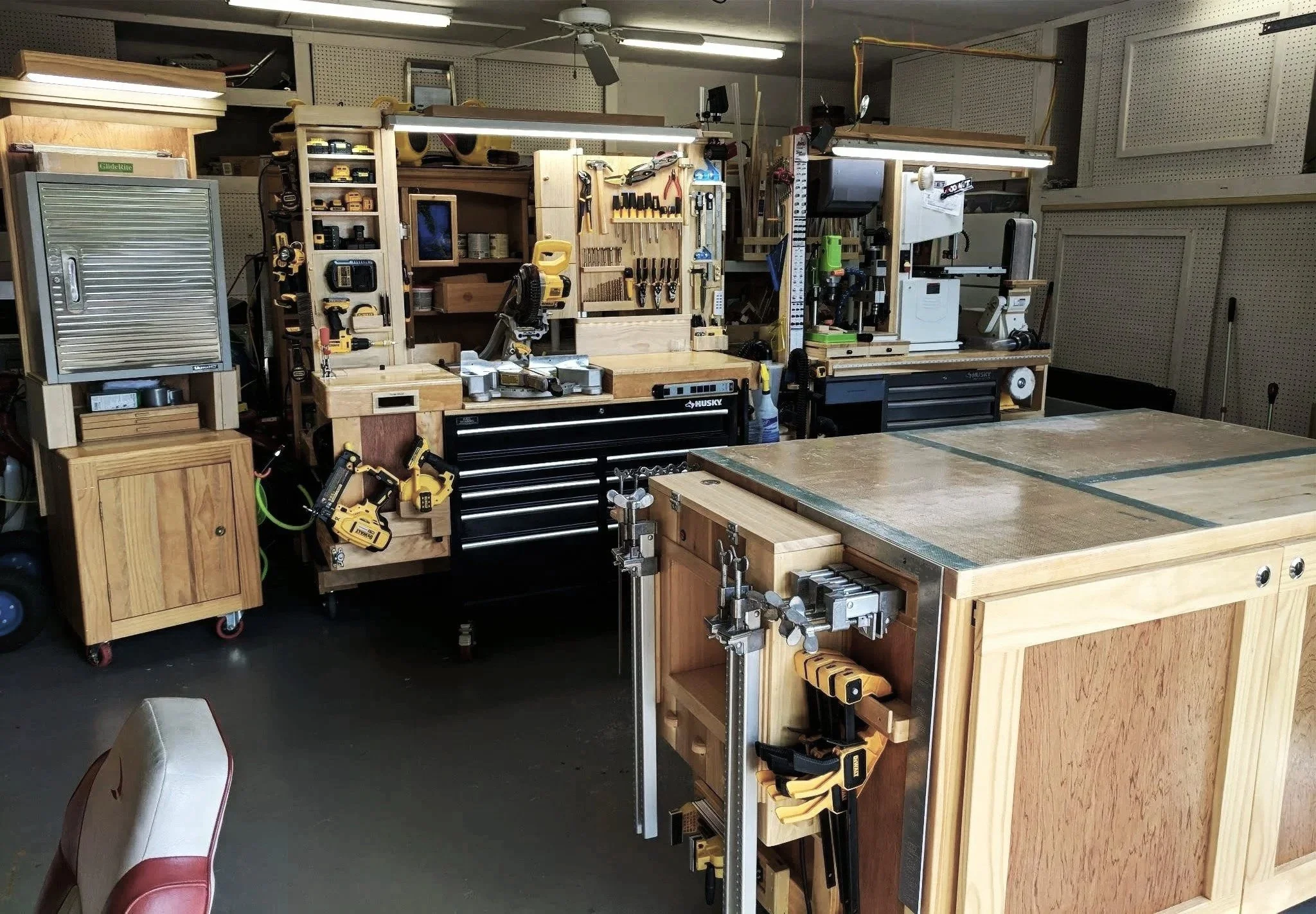 Alternate view of a custom modular woodworking workshop