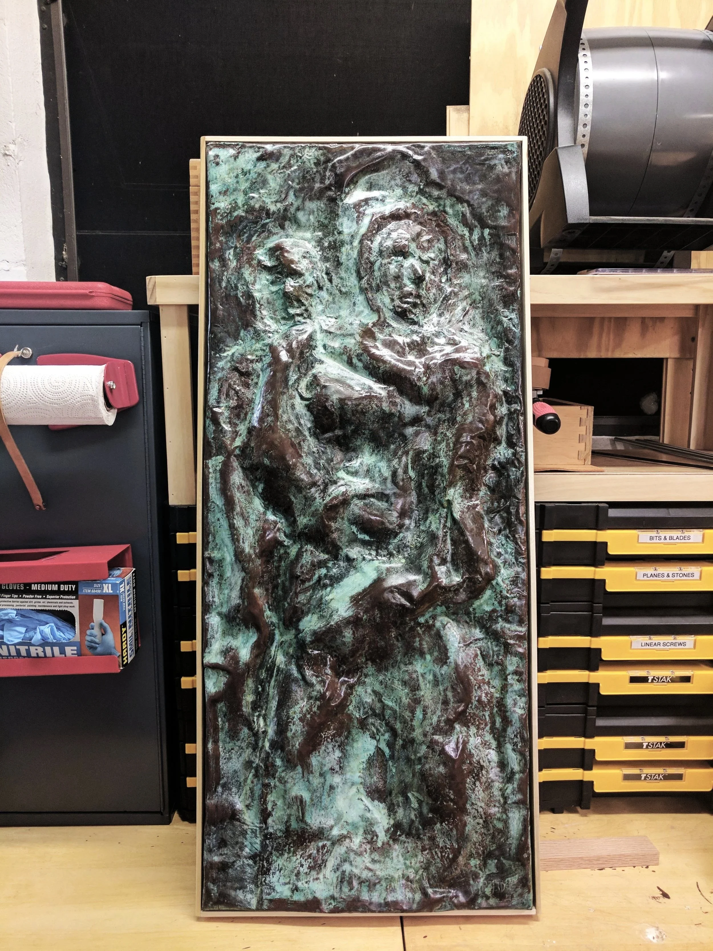 Mother and Child sculpture with restored patina finish