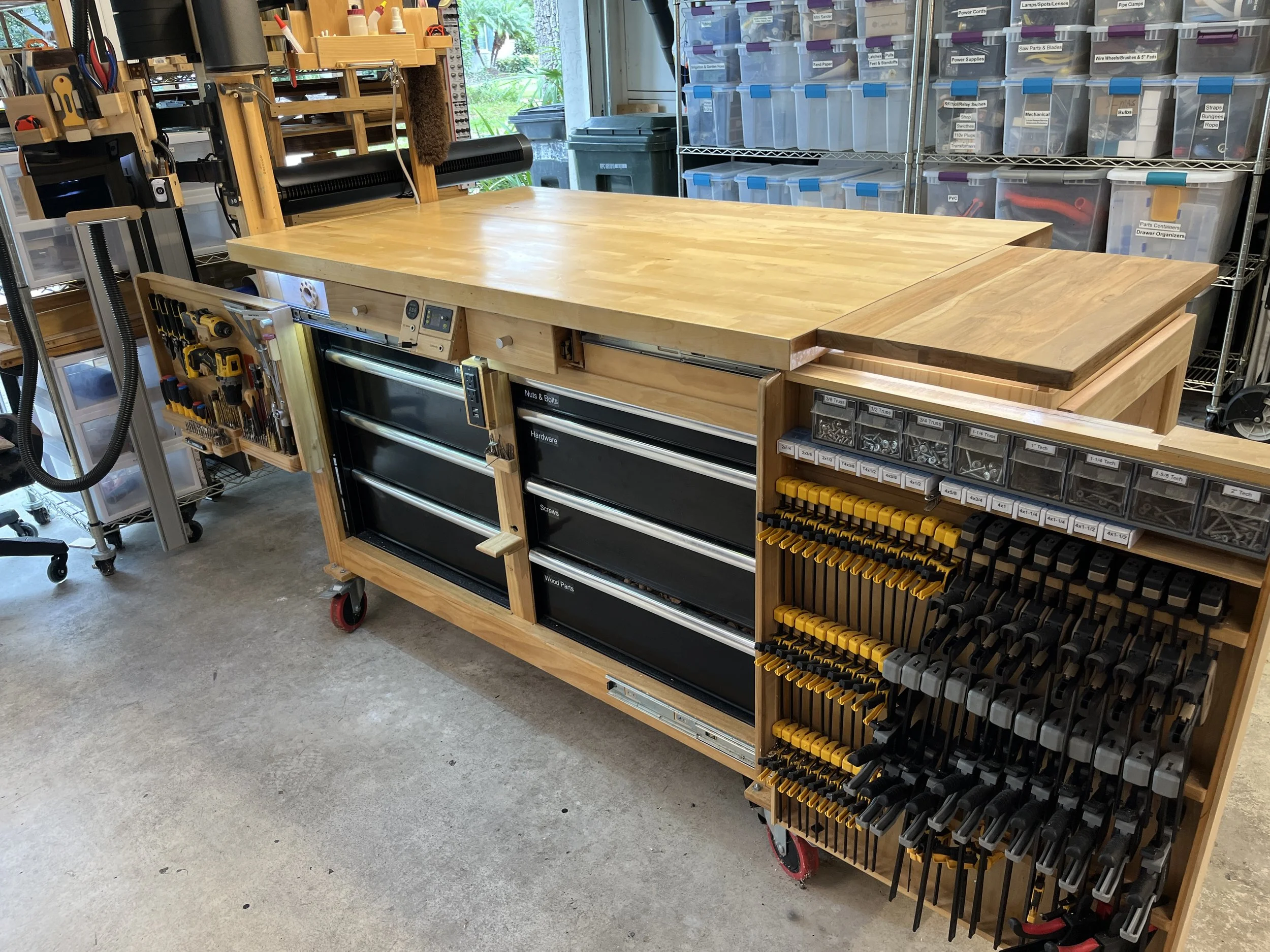 Workbench with wings slid out