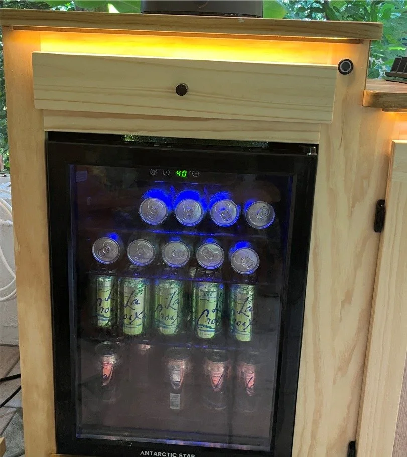 Built-in beverage cooler in a custom outdoor kitchen