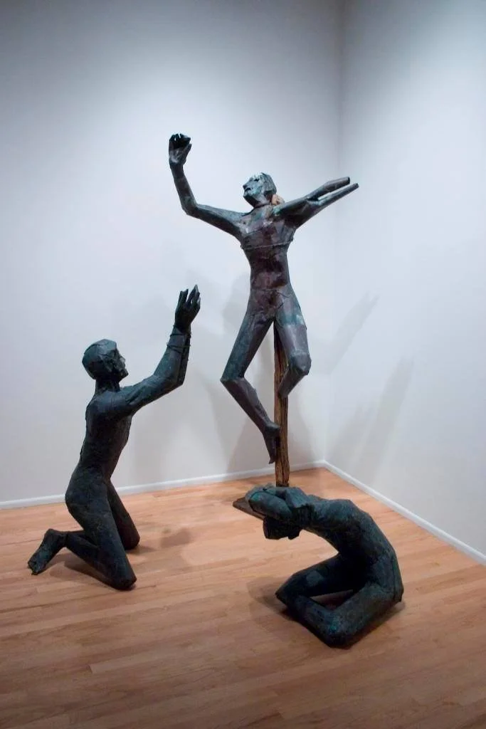 
Three Civil Rights Workers: Schwerner, Chaney and Goodman’, a copper repoussé sculpture dated to 1965 - Artist: Jack Cartlidge - Selby Gallery - Ringling College of Art and Design patina 