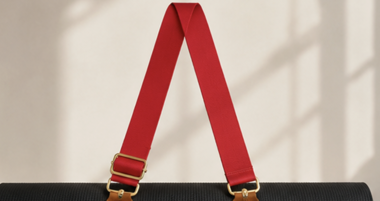 classic red & leather mat holder adjustable strap