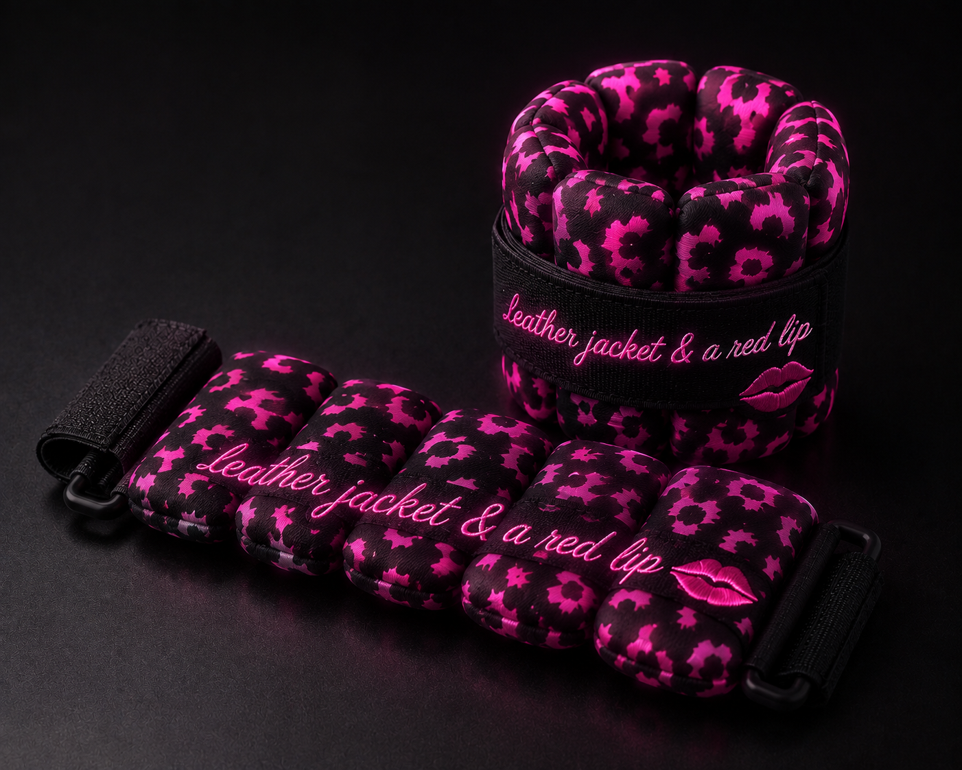 MTO 2 lb wrist weight set, black cheetah & pink