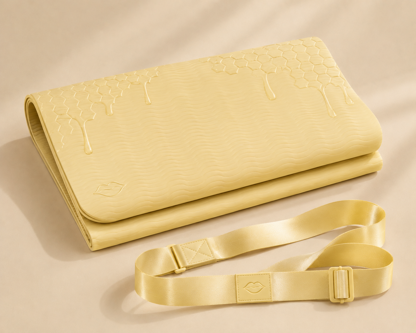 butter yellow foldable honeycomb mat and matching strap set