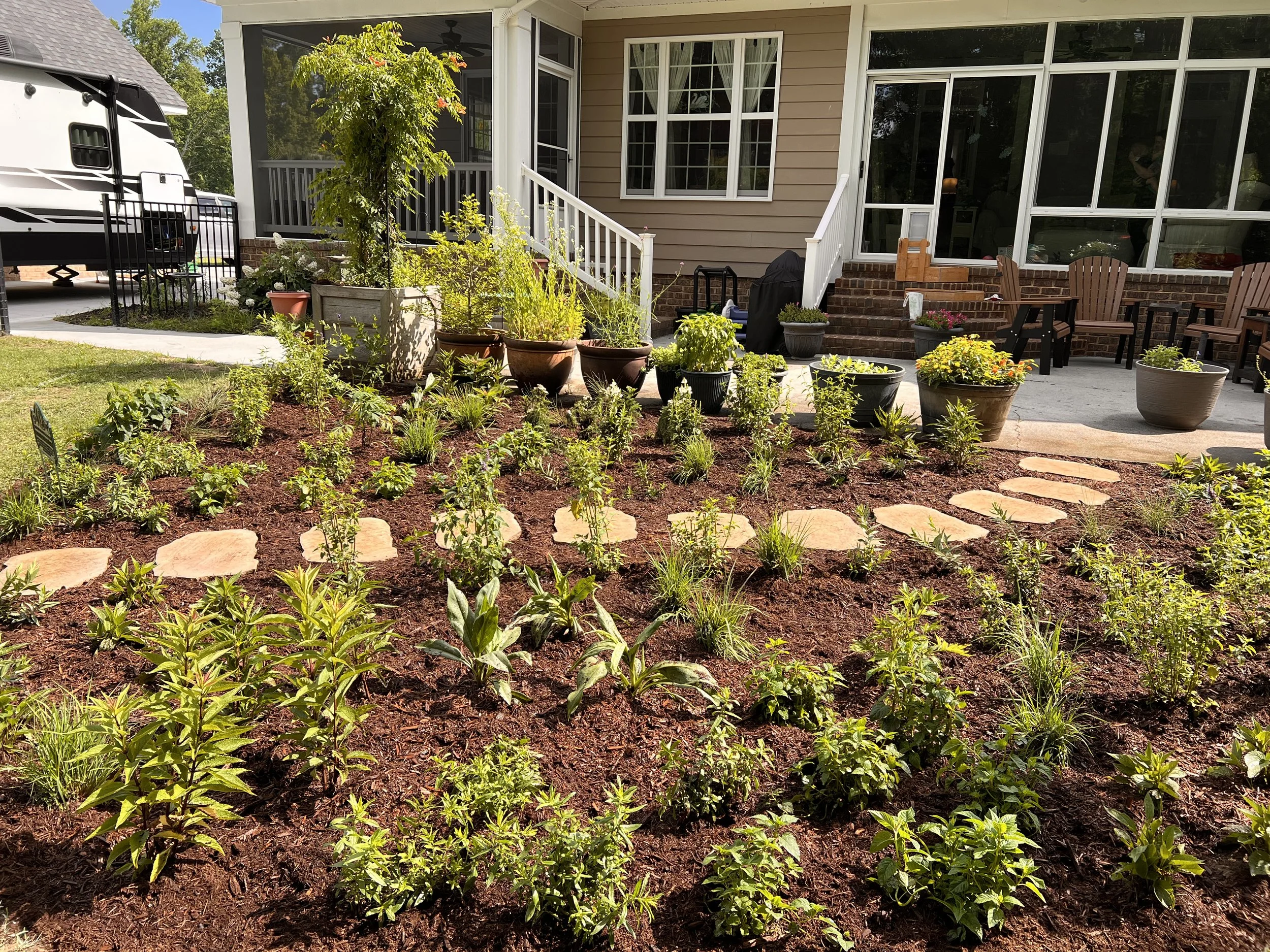Native pollinator garden designed and installed by Evergreen Eco-Scapes in Chesapeake, VA.