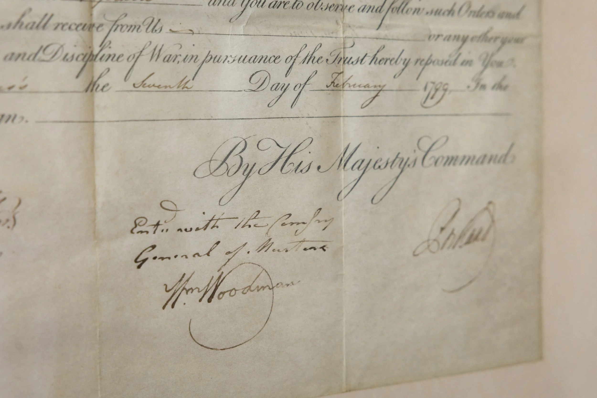 Detail of the lower signature area on the 1799 Royal Military Commission.