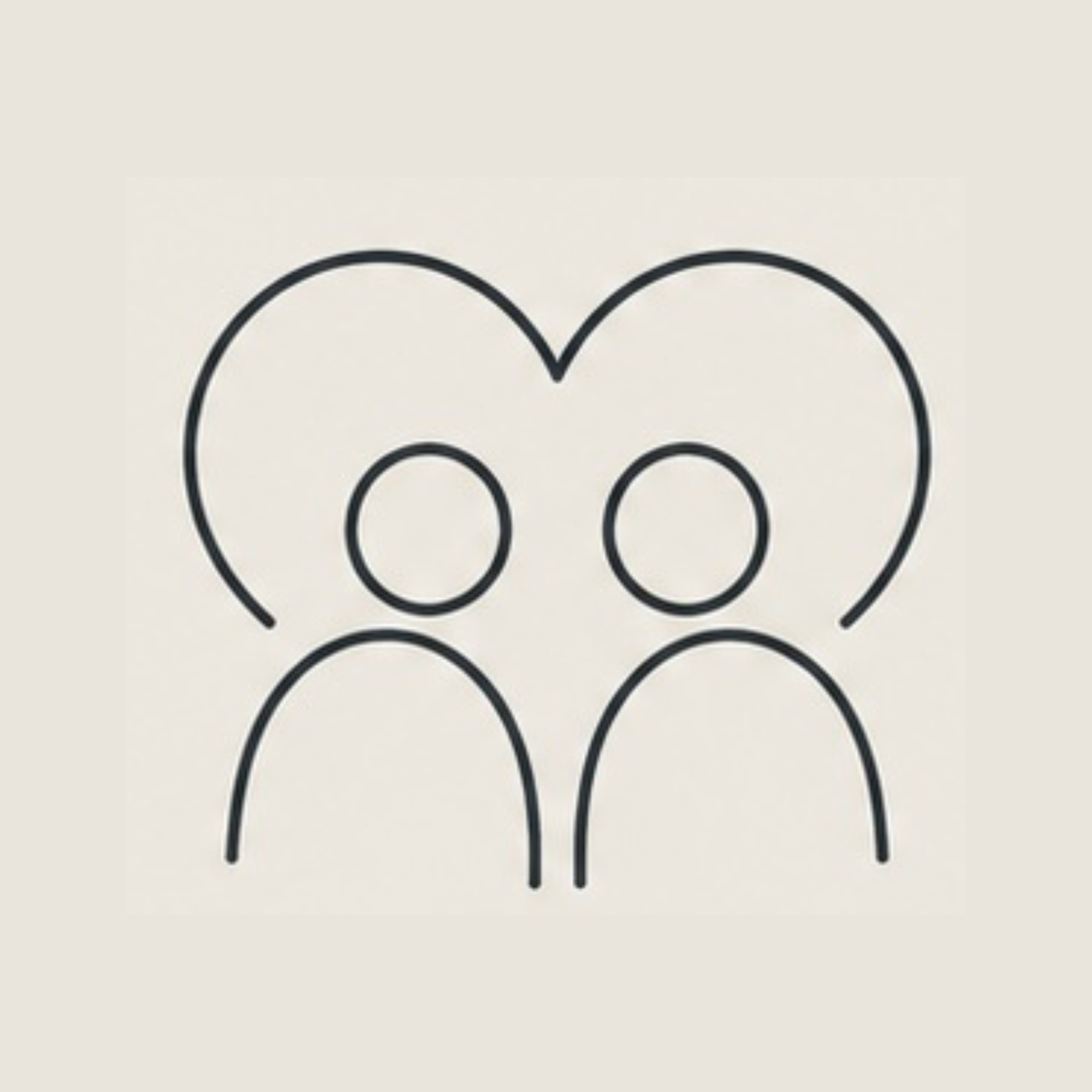 Line drawing of two people with a heart as a backdrop