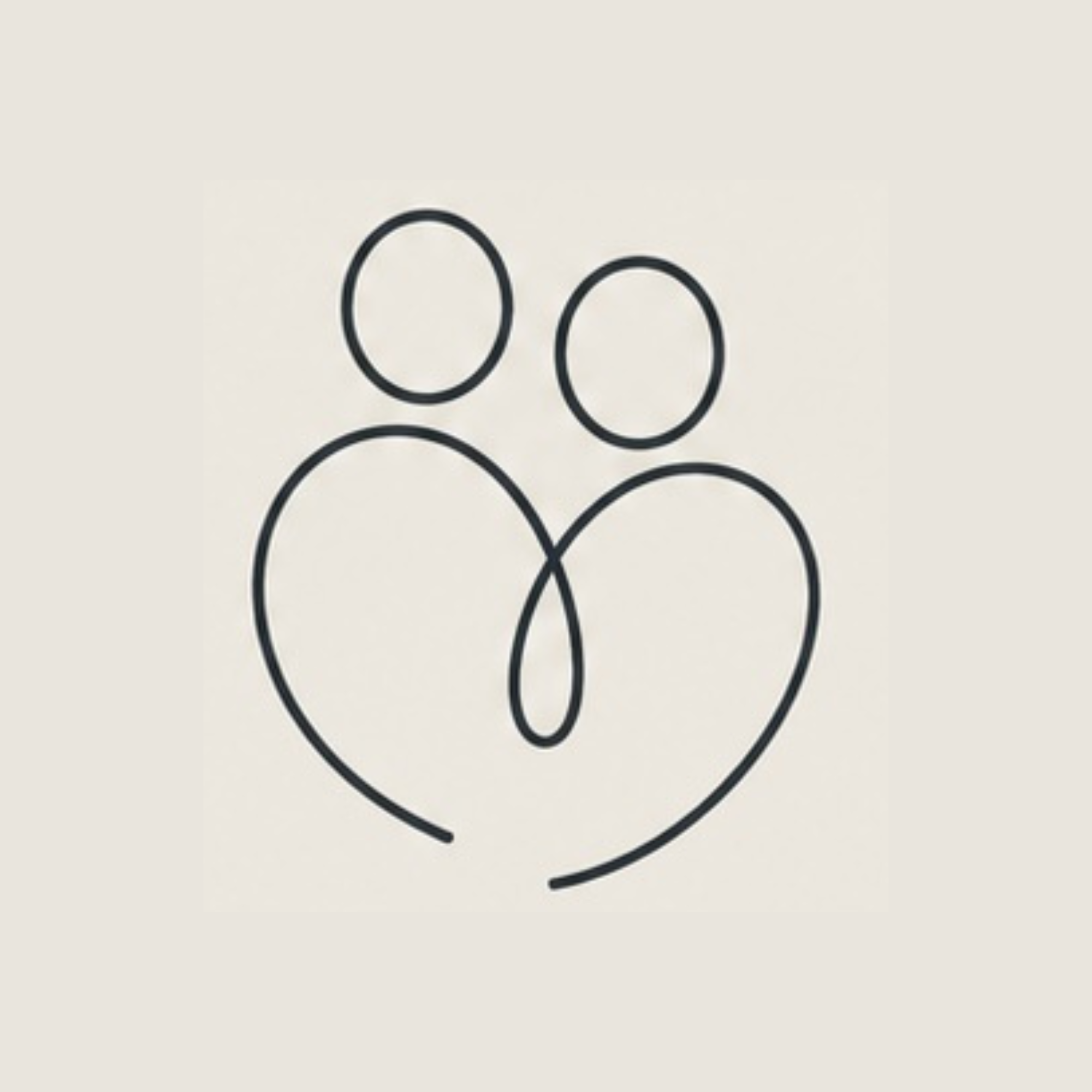 Simple line drawing of two people whose bodies merge into a heart shape