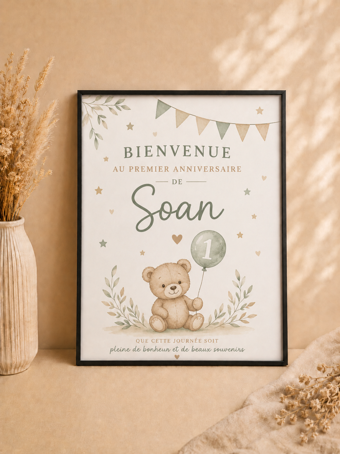 Cadre personnalisé en location pour célébrer un premier anniversaire ou un événement.
