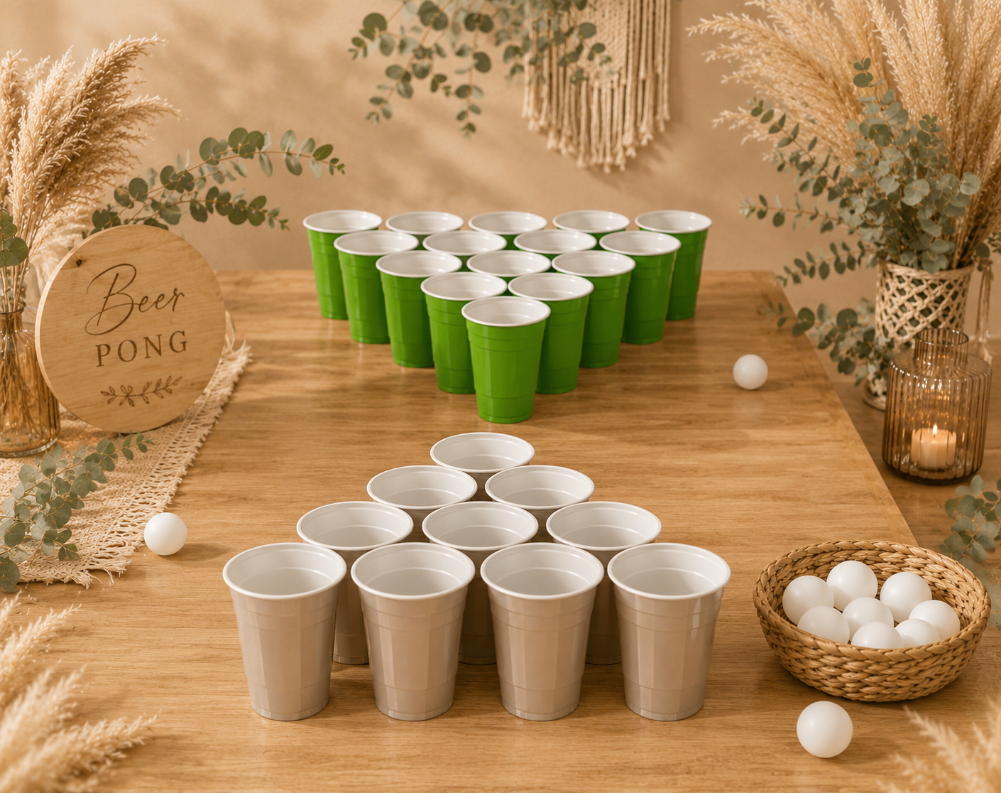 Jeu Beer Pong en location pour anniversaires, EVG, EVJF et soirées. Matériel événementiel proposé par Les Jolis Instants sur la Côte d’Opale.