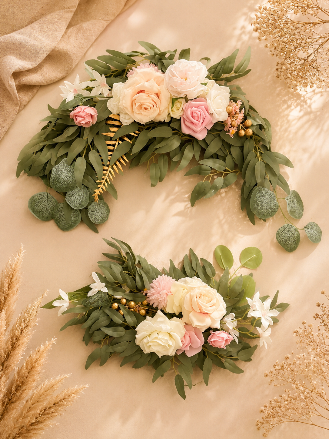 Duo composition florale rose pour arche ou chevalet - 7€

