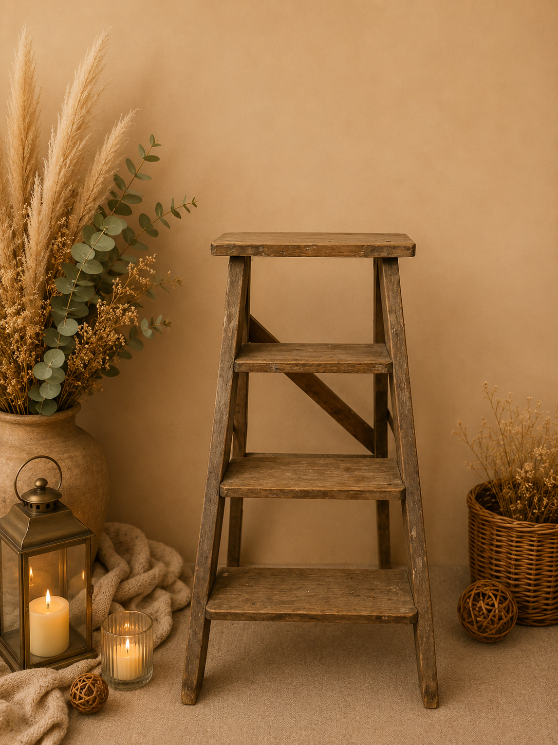 Escabeau ancien 75cm - 12€
