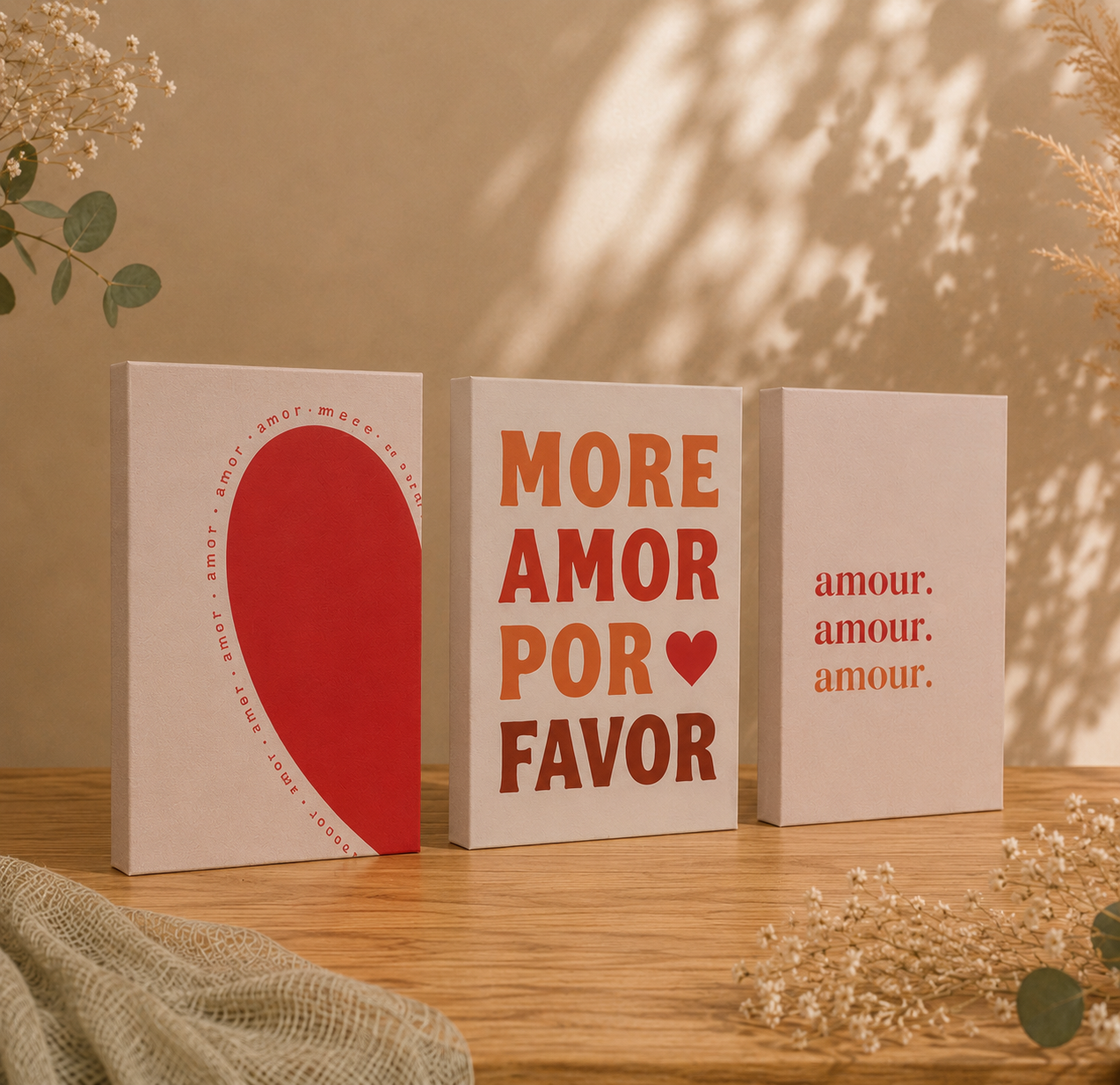 Trio de toile coloré amour, idéale mariage ou anniversaire coloré sur la Côte d'Opale