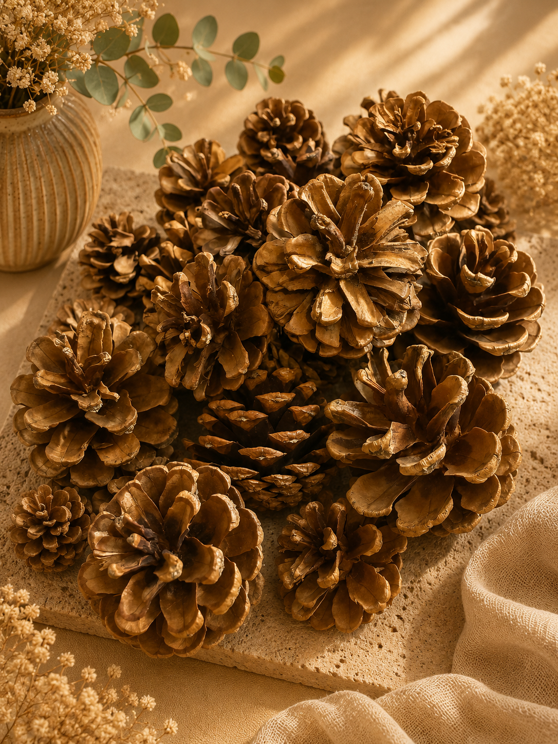 Pommes de pin décoratives pour décoration d’événement.
