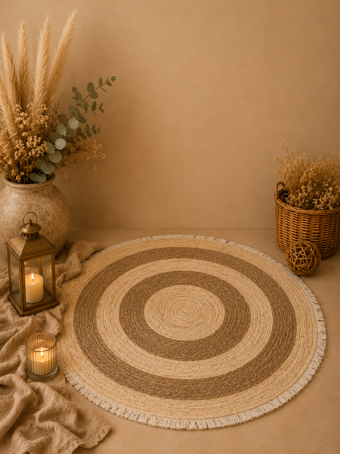 Tapis en jute et beige 120cm - 8€
