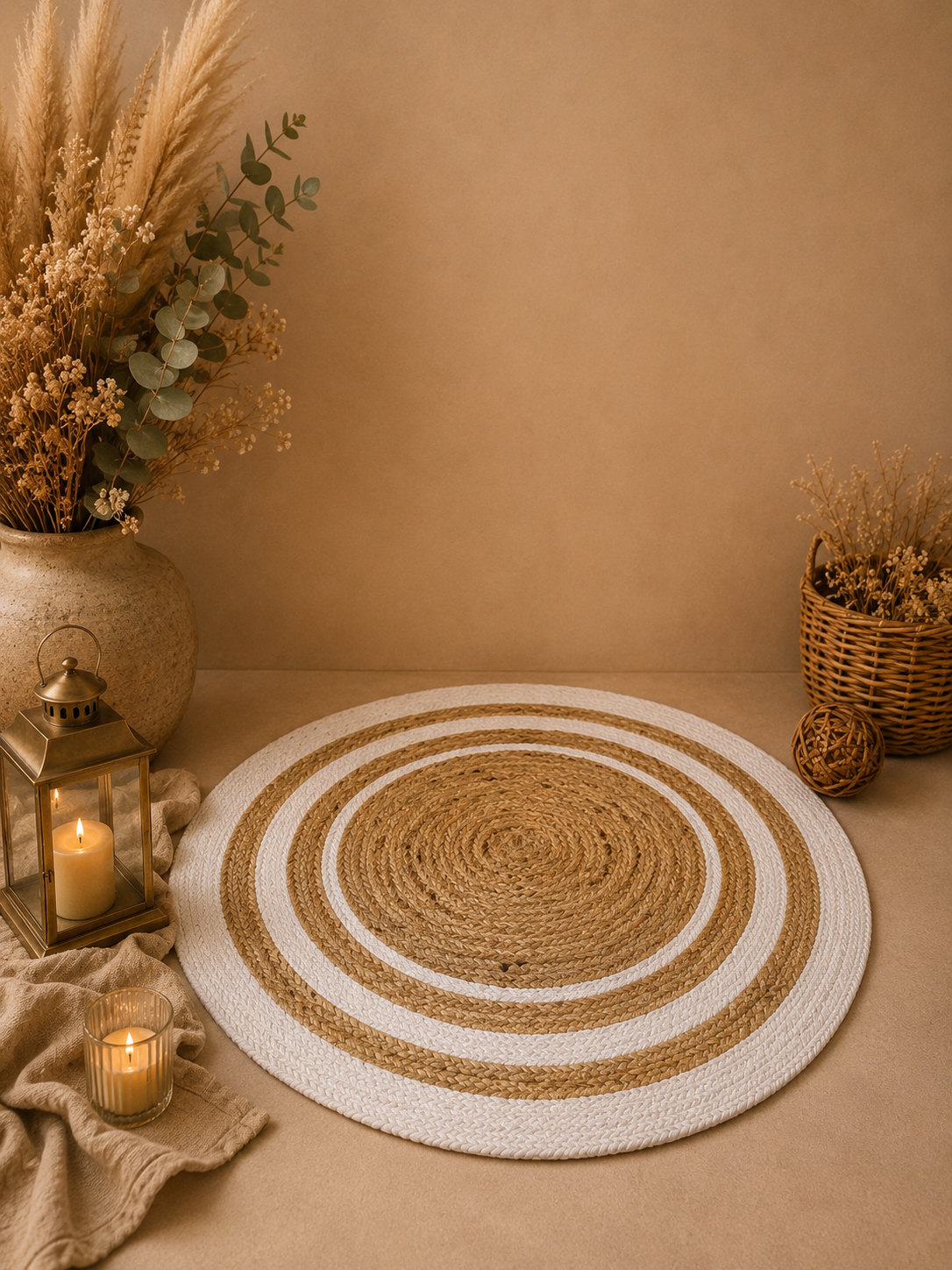 Tapis en jute et blanc 100cm - 6€

