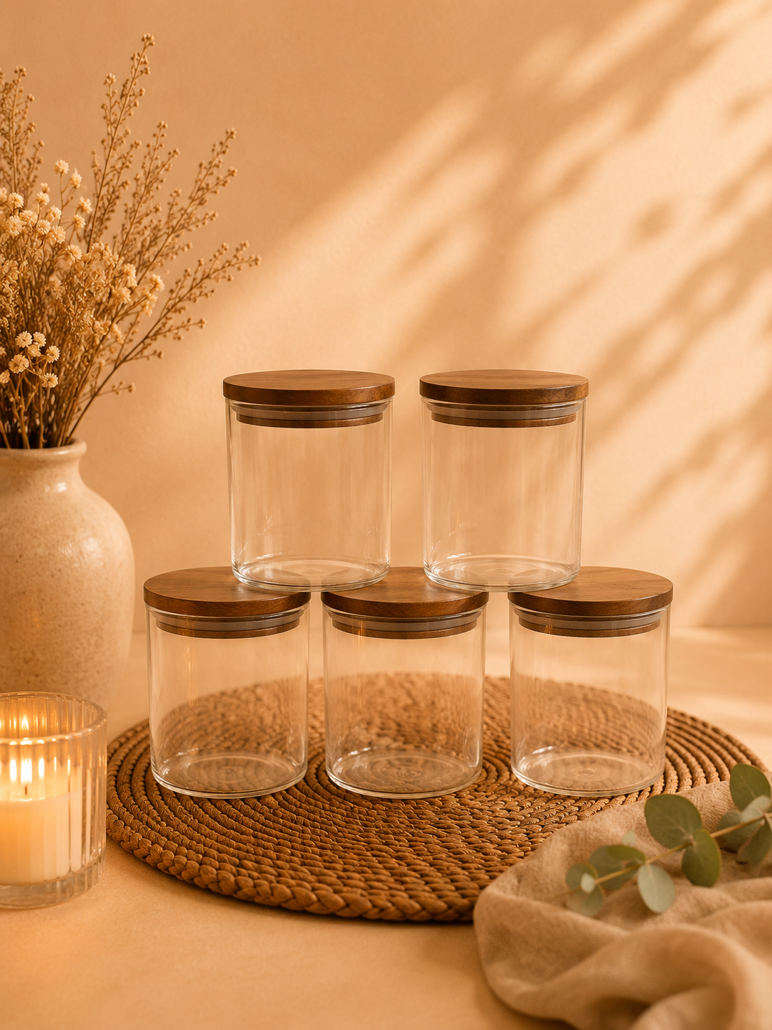 Lot de bonbonnières en verre avec couvercle en location pour candy bar et événements.



