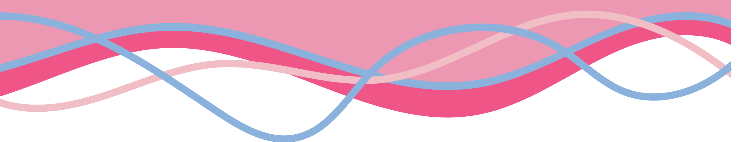 Colorful abstract wavy lines in pink, blue, and beige on a pink background.