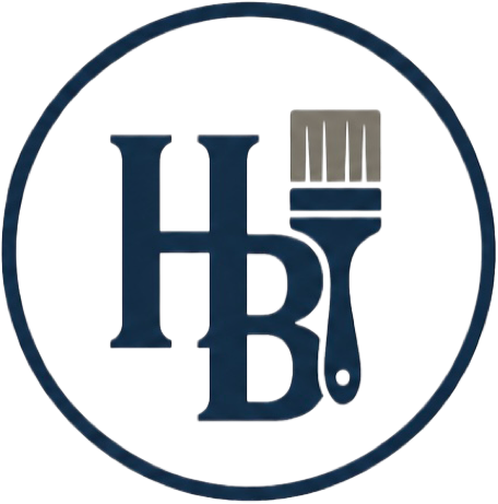 Logo with large letters 'H' and 'B' and a paintbrush icon in a circle.