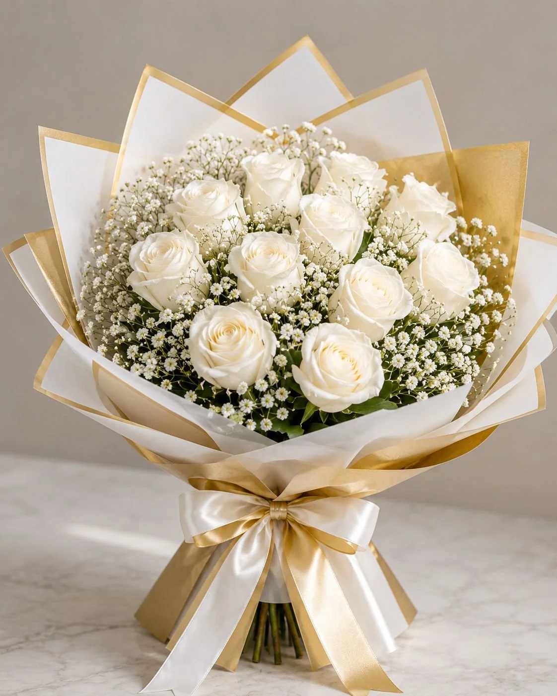Premium One Dozen White Roses