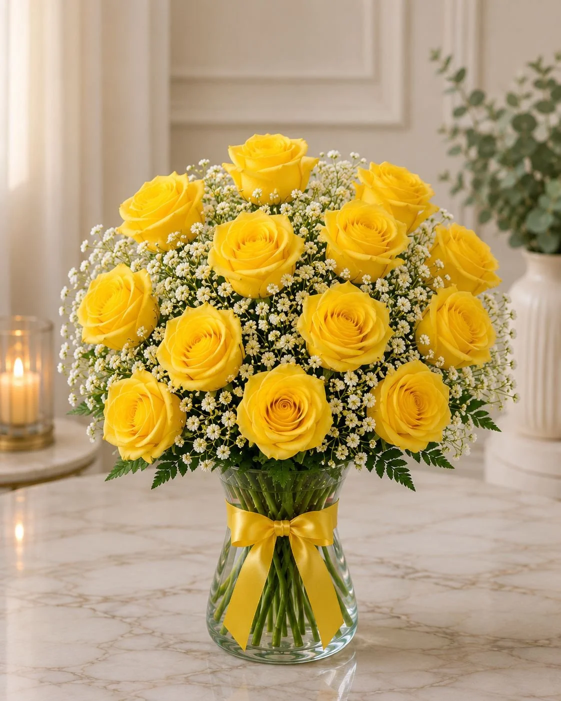 Premium One Dozen Yellow Roses in vase