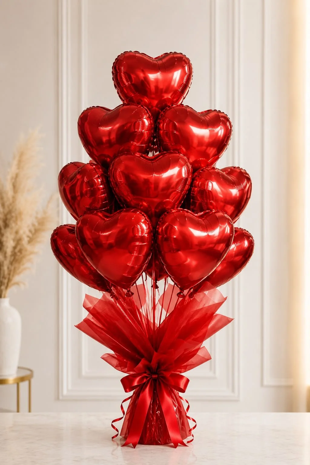 5 premium 18-inch red heart-shaped Mylar balloons,