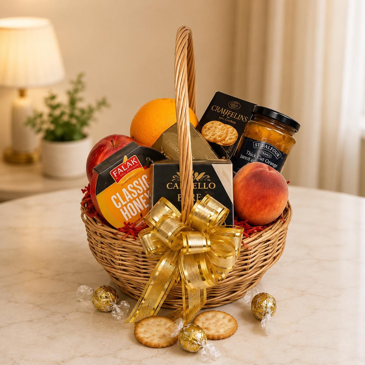 Gourmet Cheese, Crackers & Fruit Basket