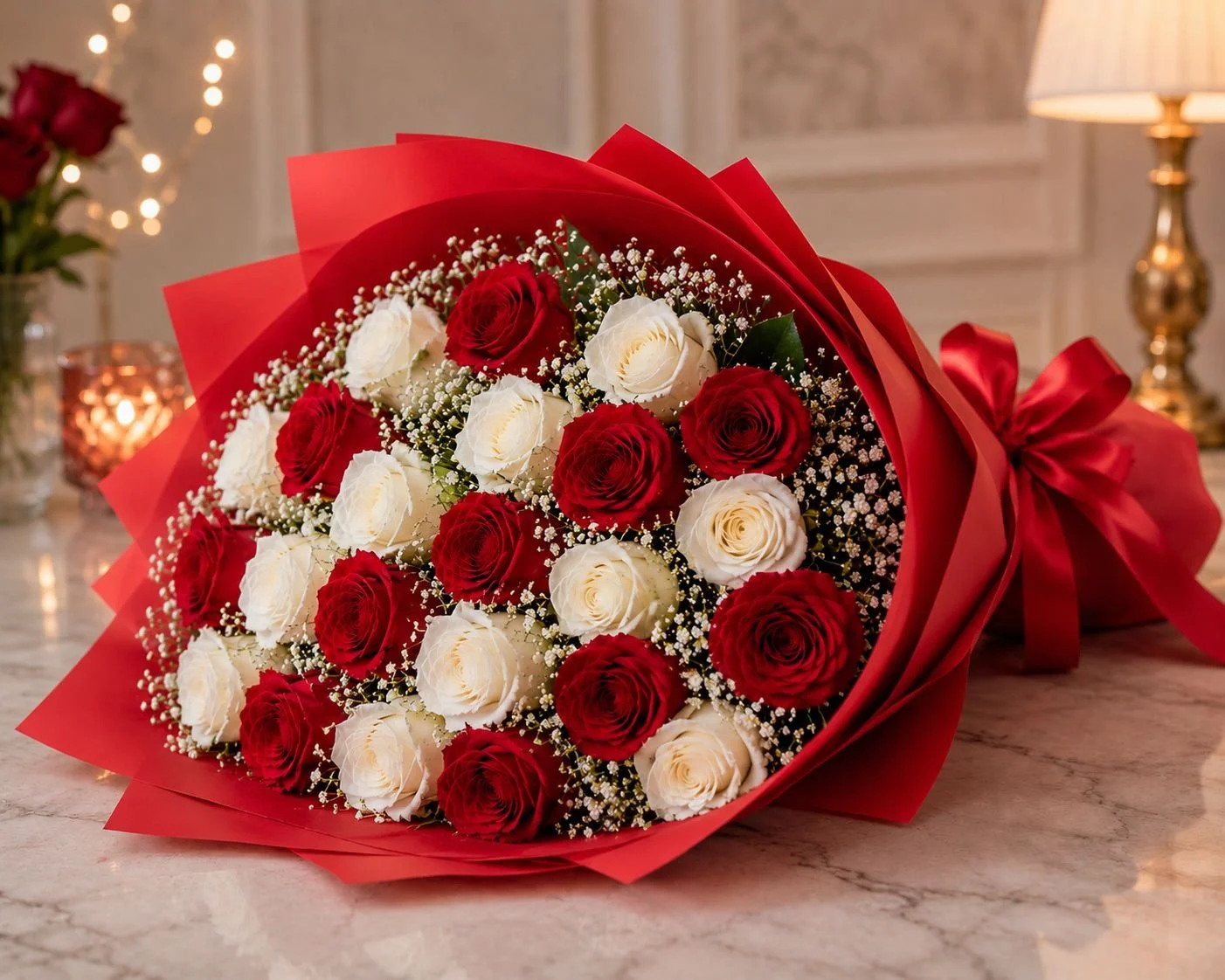 Premium Two Dozen Red & White Roses