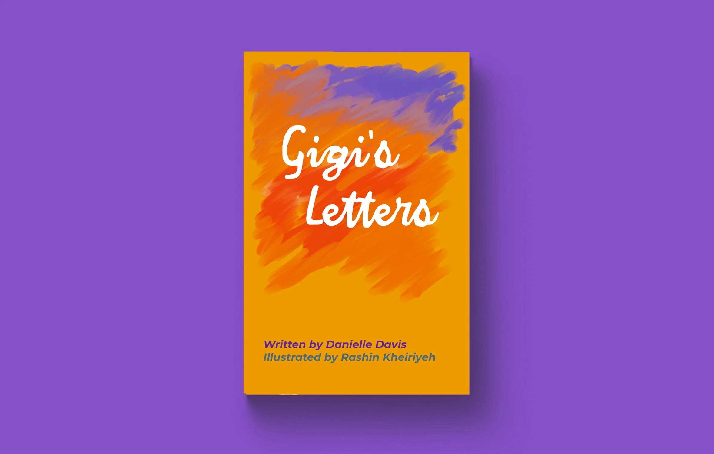 Book cover titled "One-Of-A-Kind Handwriting" with orange and purple abstract background, authored by Danielle Davis, illustration by TBD, on a purple surface.