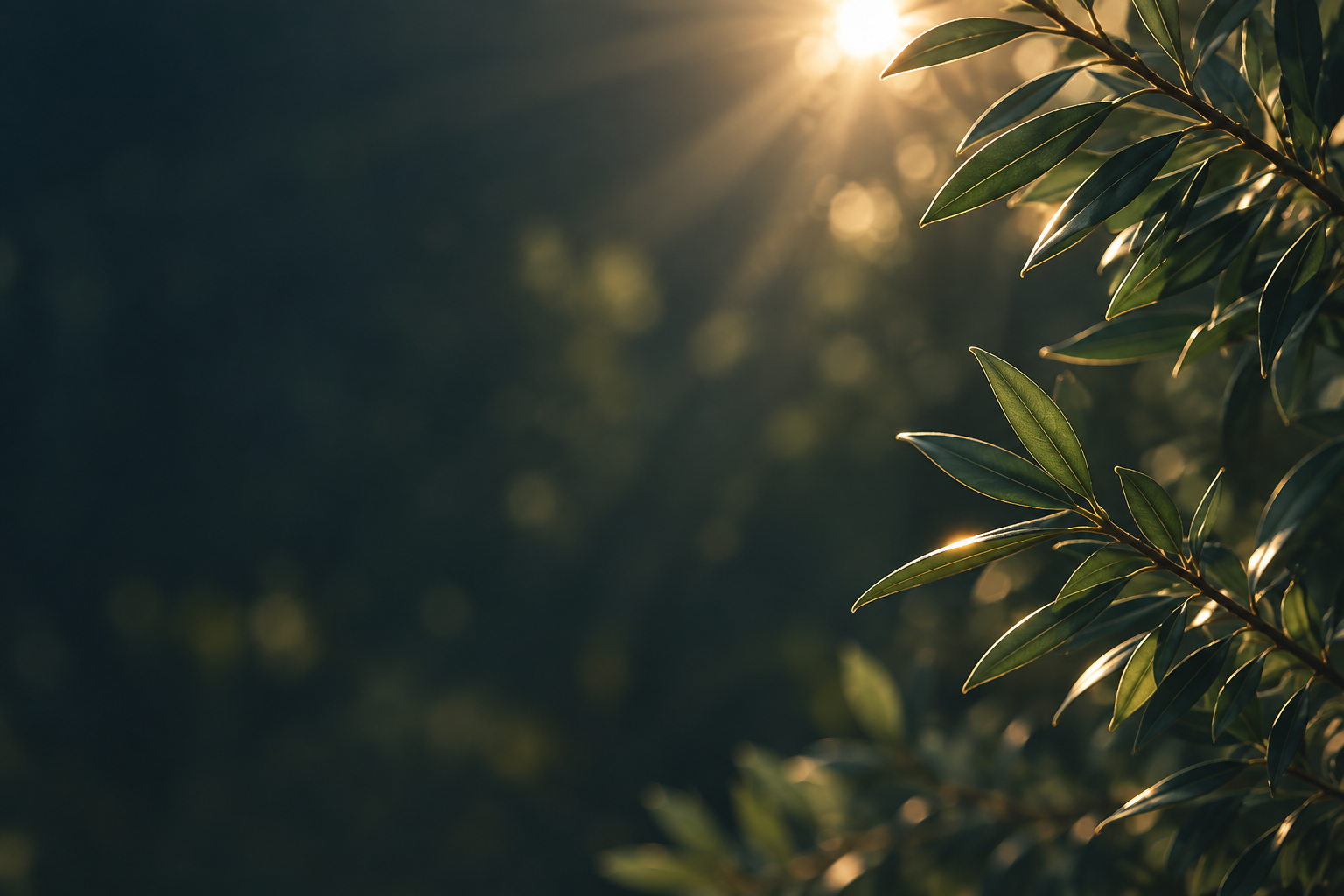 Sunlit green leaves against a calming dark background on the Designed to Overcome clinical assessment consultation page.