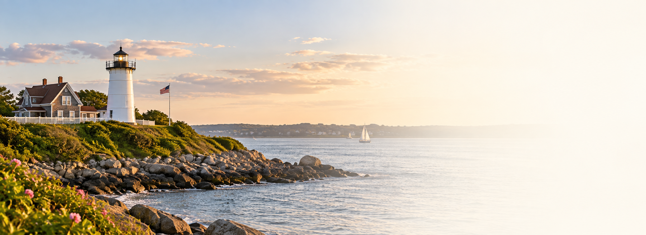 Peaceful coastal lighthouse scene representing online addiction counseling and recovery support in Massachusetts.
