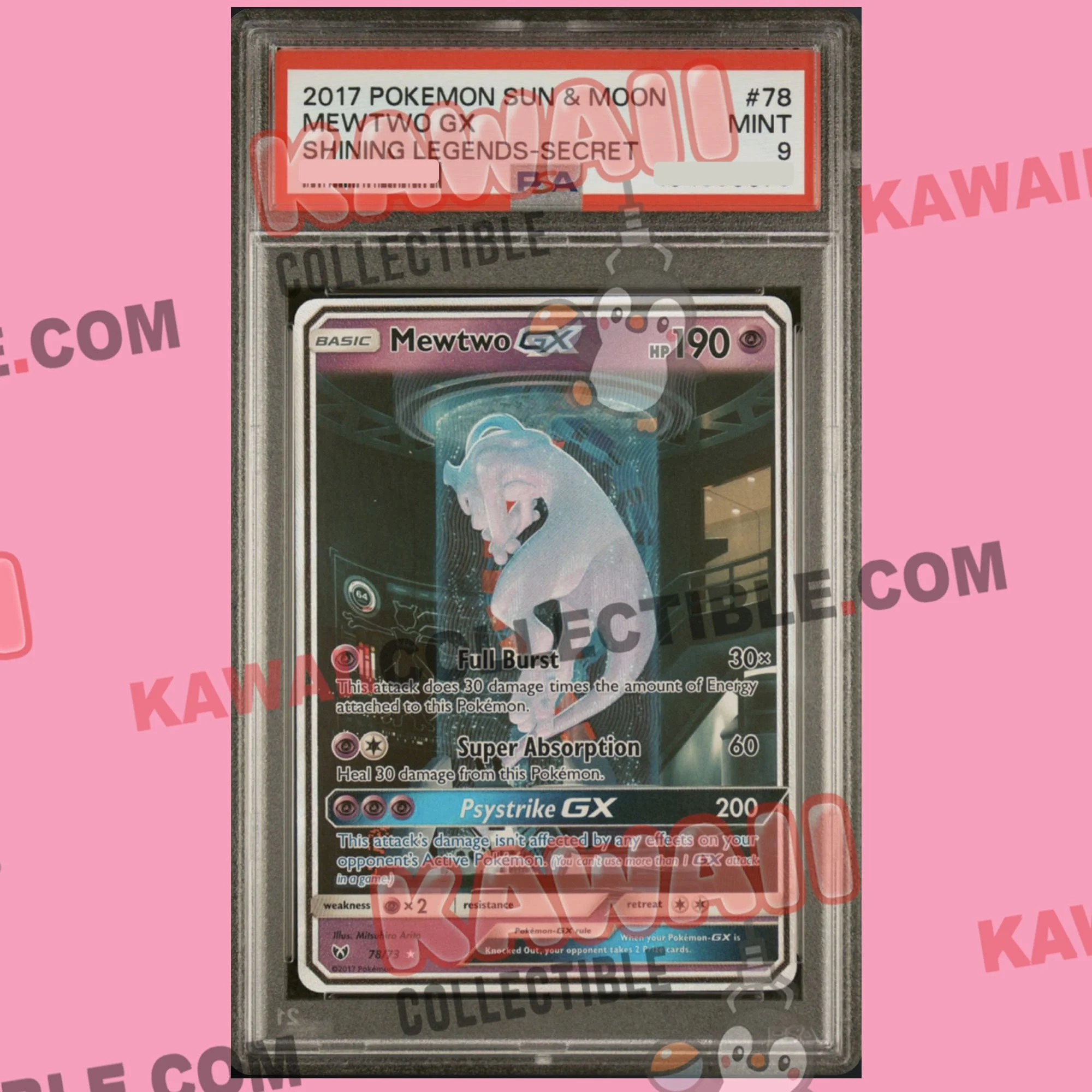 2017 POKEMON SUN & MOON MEWTWO GX #78 SHINING LEGENDS-SECRET MINT 9
