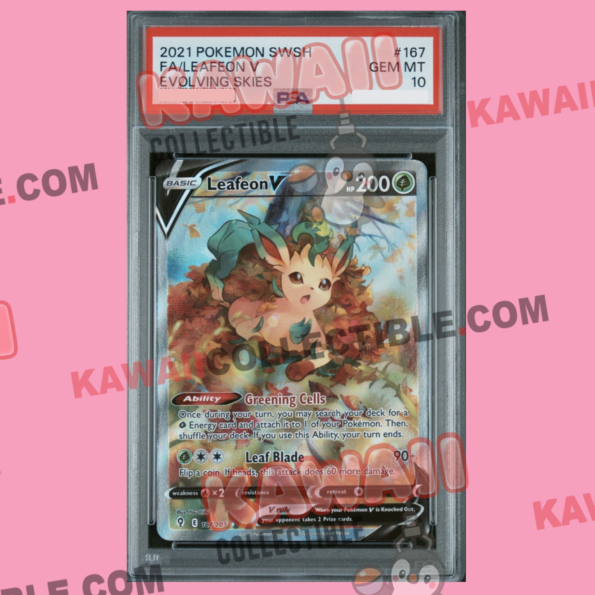 2021 POKEMON SWSH FA/LEAFEON V GEM MT 10 EVOLVING SKIES