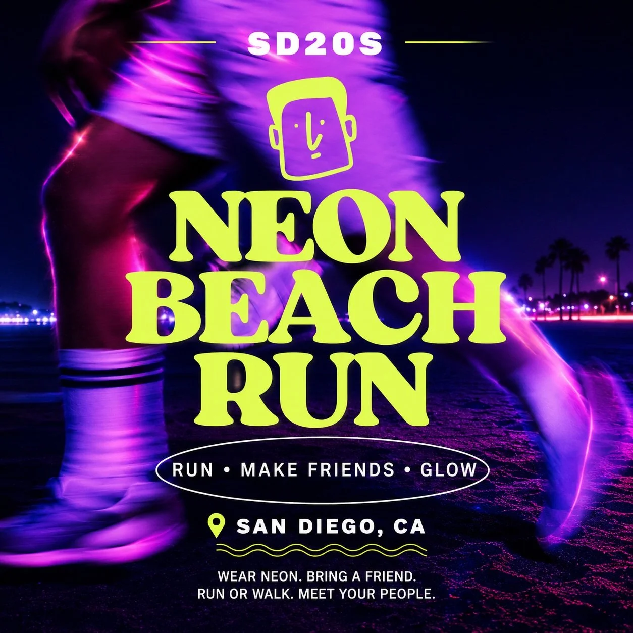 🌊💜 THE BEACH JUST GOT BRIGHTER.

Tag the friend you&rsquo;re making wear the brightest outfit. 🌈

Trade your couch for the coastline.

Throw on your brightest neon, grab a friend (or come meet one), and join other San Diegans in their 20s for a ni