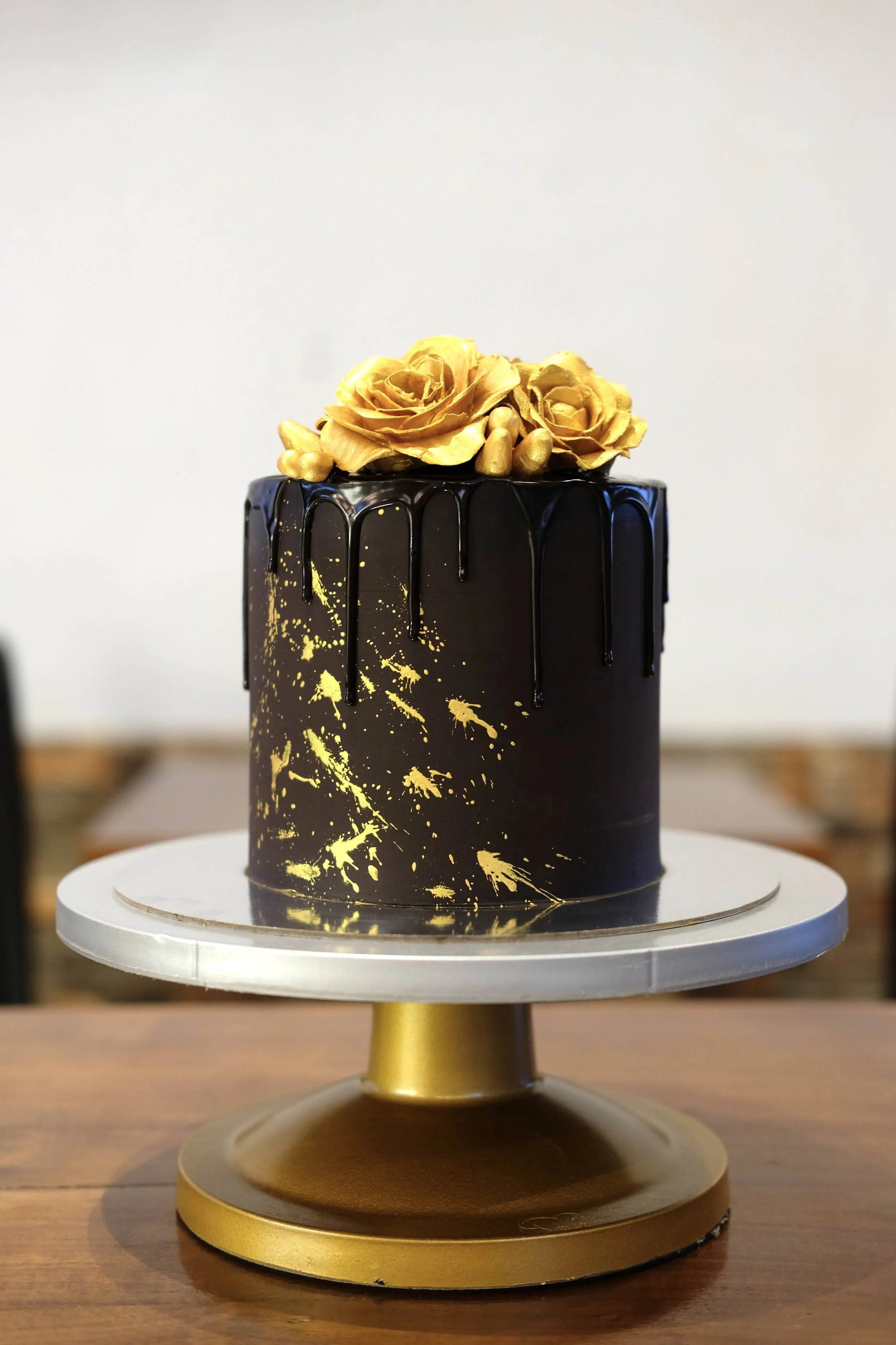 Moist Chocolate Cake with Gold Accents