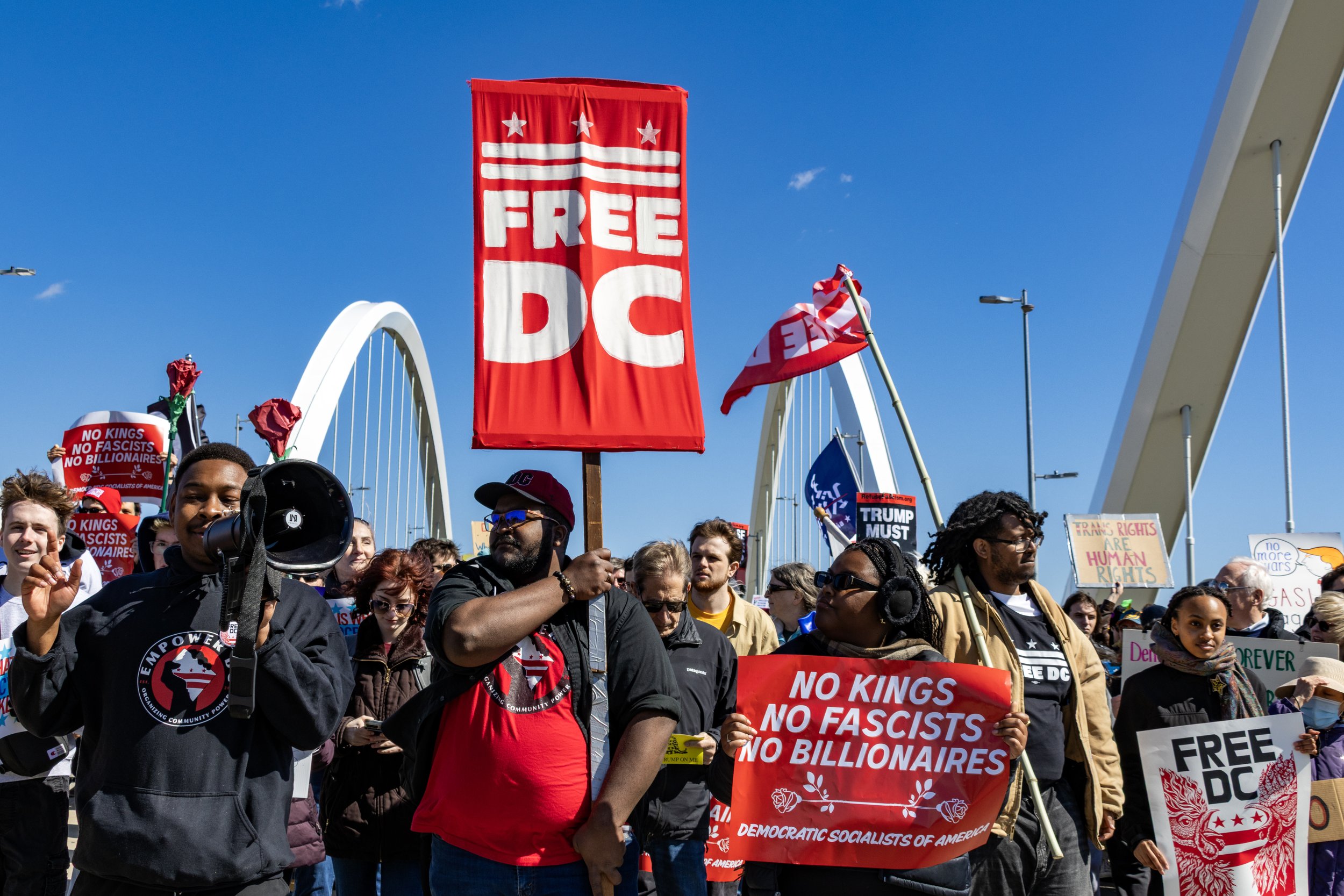 No Kings Day march across the Frederick Douglass Memorial Bridge - March 28, 2026