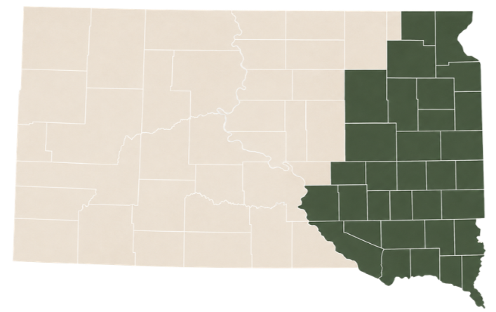 Map of the state of Oklahoma with most counties shaded in dark green, indicating a specific data trend, while some counties are unshaded.
