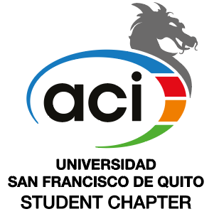 Logotipo de la Universidad San Francisco de Quito, capítulo estudiantil, con un dragón gris en la parte superior y el nombre en letras negras.