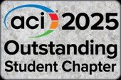 Estética del logo de ACI 2025 con texto 'Outstanding Student Chapter' en fondo gris.