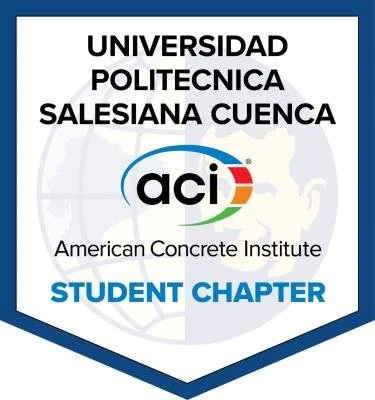 Escudo con texto de la Universidad Politécnica Salesiana Cuenca, junto al logotipo del Instituto de Concreto Americano y la leyenda 'Capítulo Estudiantil'.