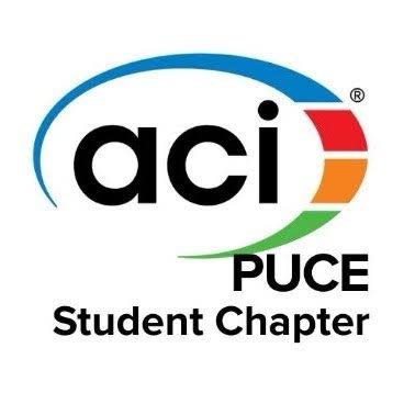 Logotipo con el texto 'aic PUCE Student Chapter' y un diseño de arco con colores azul, rojo, amarillo y verde.