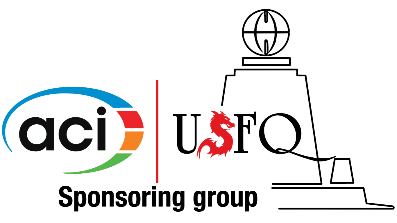 Logotipos de ACi y UFO, con un diseño lineal de una esfera con líneas y una estructura en forma de pedestal, en el fondo.