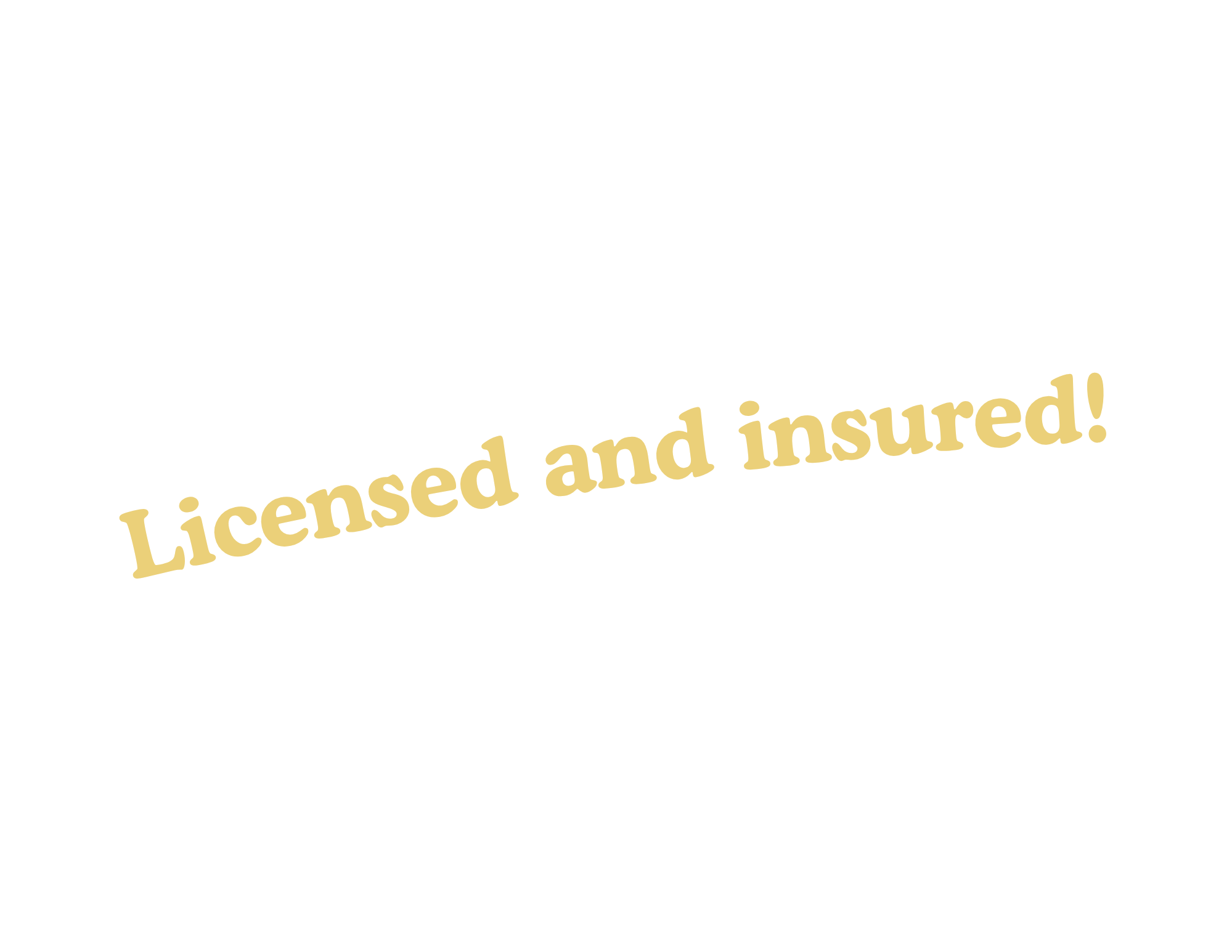 Black background with white brush stroke banner at the bottom that says "Licensed and insured!" in beige text.