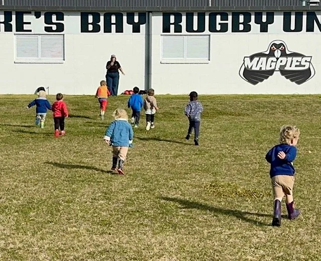 Preschool children from Nurture and Grow Early Learning Centre enjoying an outdoor community excursion, building confidence, physical skills and independence.