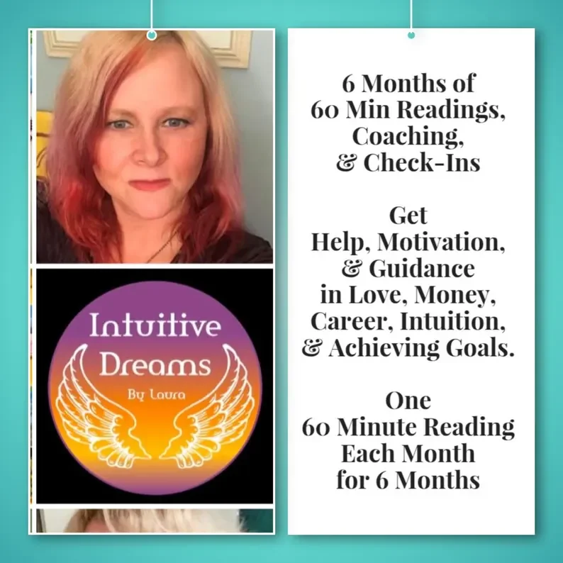 6 Months Of 60 Minute MONTHLY Readings, Coaching, and Check ins. Get Support to Meet Your Goals, Help in Love, Career, Family, Intuition,